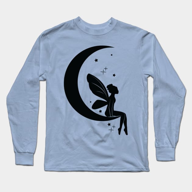 Magical Fairy Sitting on a Waning Crescent Moon Long Sleeve T-Shirt by PenguinCornerStore